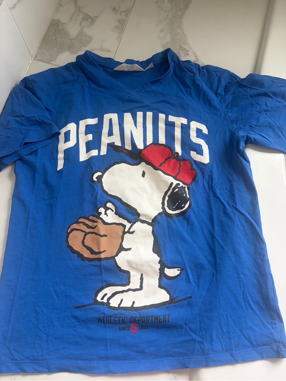 Peanuts Blue Snoopy Baseball Tee with Red Cap